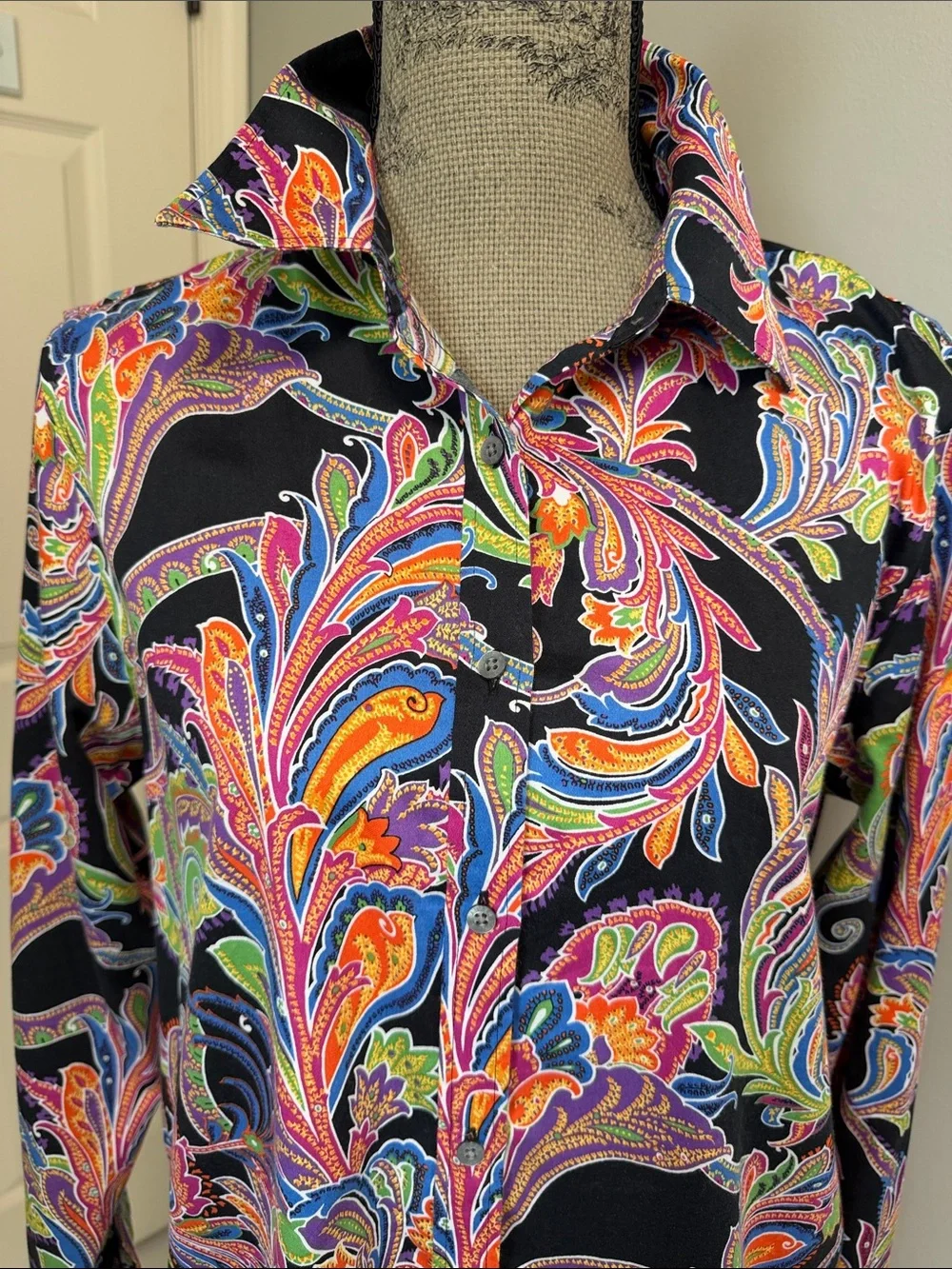 Lauren Ralph Lauren Black Multicolor Paisley LS Cotton NonIron ButtonDown Sz XL - Picture 2 of 7